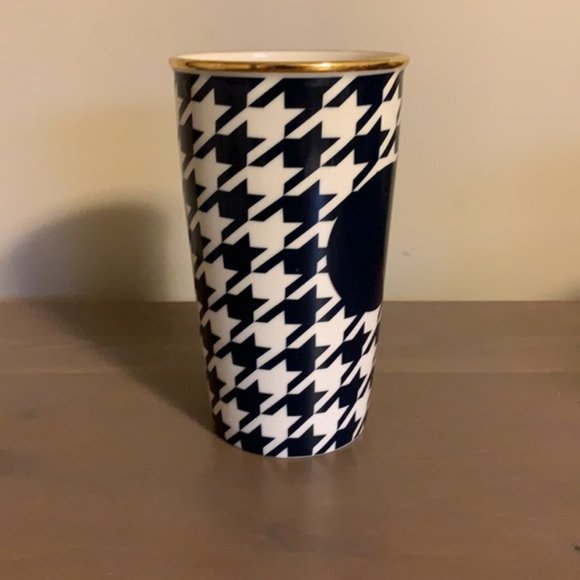 Starbucks Blue, White, and Gold Houndstooth Ceramic To Go Cup - Picture 6 of 10